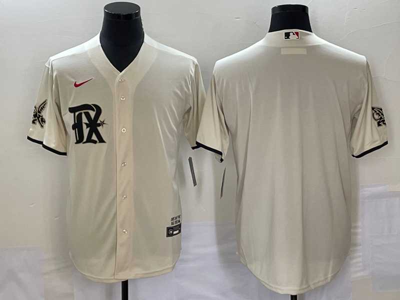 Men%27s Texas Rangers Blank Cream 2023 City Connect Cool Base Stitched Baseball Jerseys